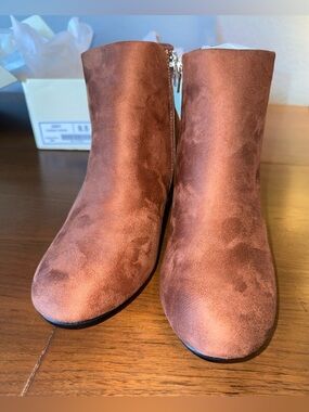 Cognac Suede Ankle Booties